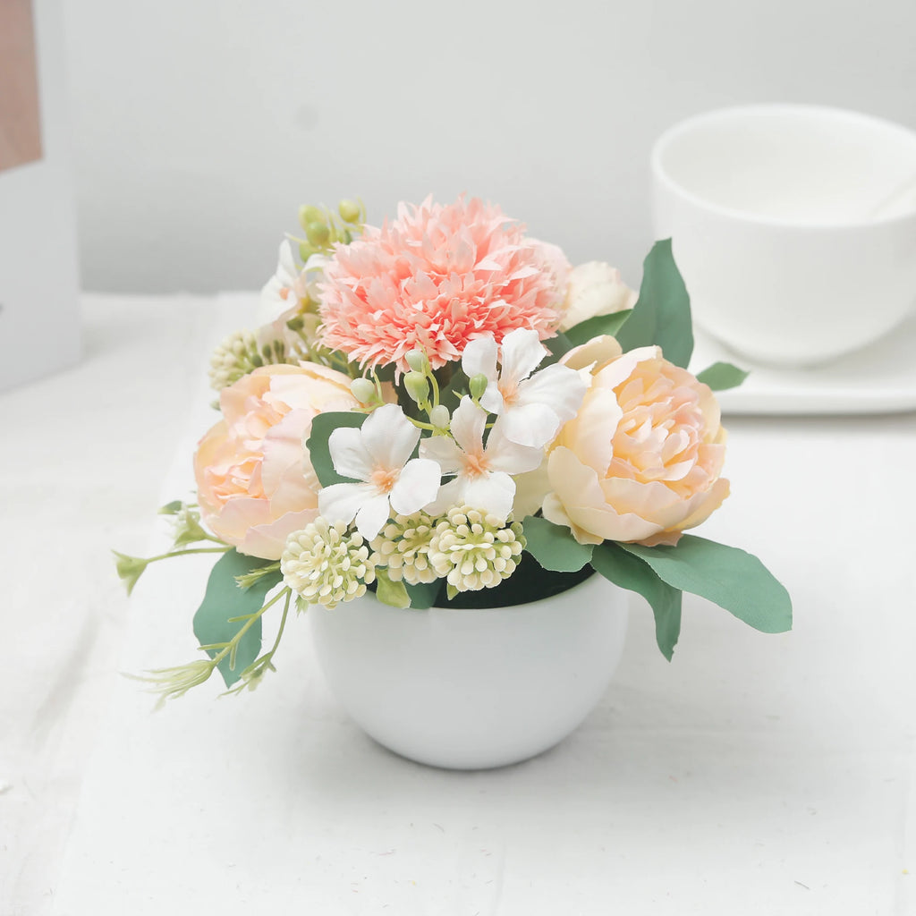 Artificial Peony Bonsai Silk Flowers Potted – Wedding Home Decor Artificial Potted Flowers Babs Meat Pink