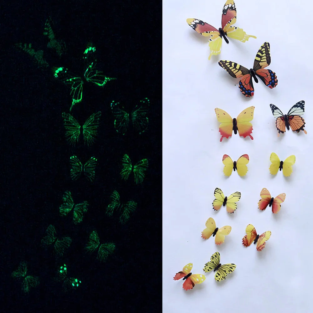 12 Glow in the Dark 3D Butterfly Wall Stickers | Luminous Decals Wall Sticker Decals Babs Yellow