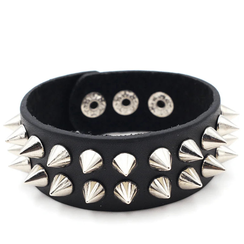Punk Rivet Tapered Stud Cuff Black Leather Bracelet Unisex Leather Cuff Bracelet Babs