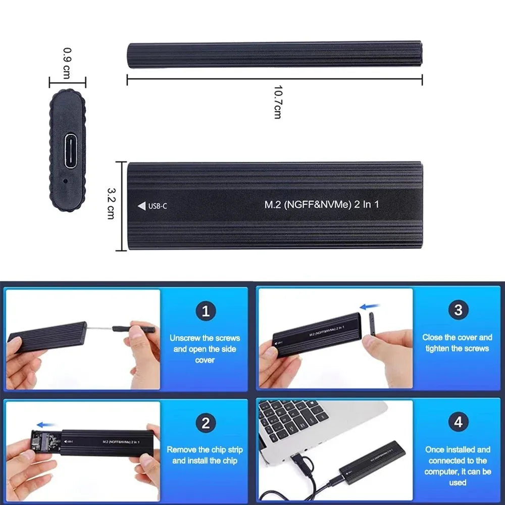 M.2 NVMe SATA SSD Enclosure 10Gbps USB-C Aluminum Case SSD Enclosure Babs