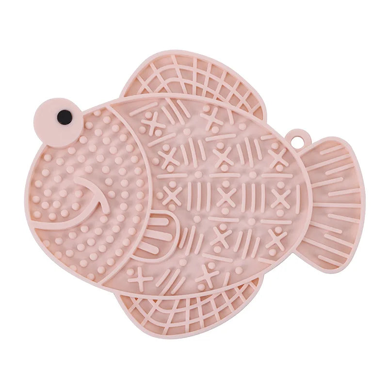 Silicone Slow Feeder Licking Mat for Dogs & Cats | Suction Base Slow Feeder Licking Mat Babs Pink Fish about 17.5x15cm
