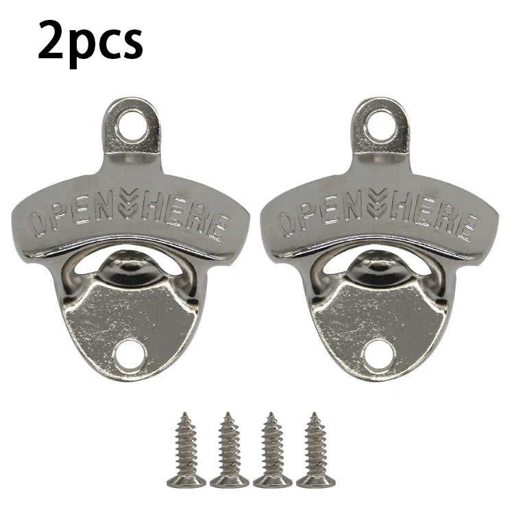 Retro Wall Mounted Beer Bottle Opener – Zinc Alloy Kitchen Decor Wall Bottle Opener Babs Silver 2pcs
