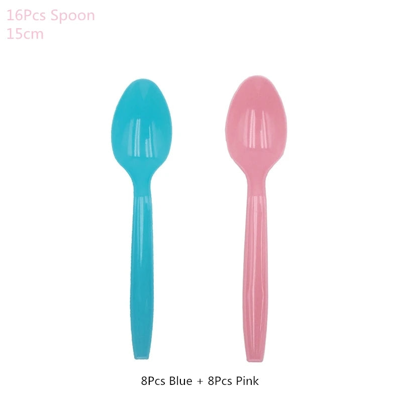 Gender Reveal Disposable Tableware Set – Baby Shower Party Disposable Tableware Set Babs 16pcs spoons