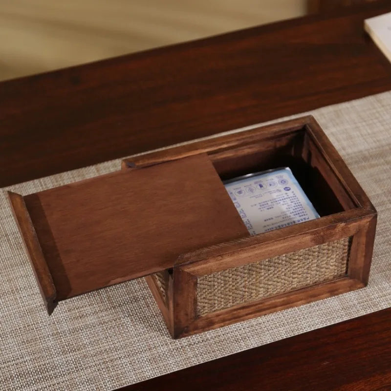 Woven Wood & Rattan Tissue Box – Vintage Napkin Holder Tissue Box Holder Babs
