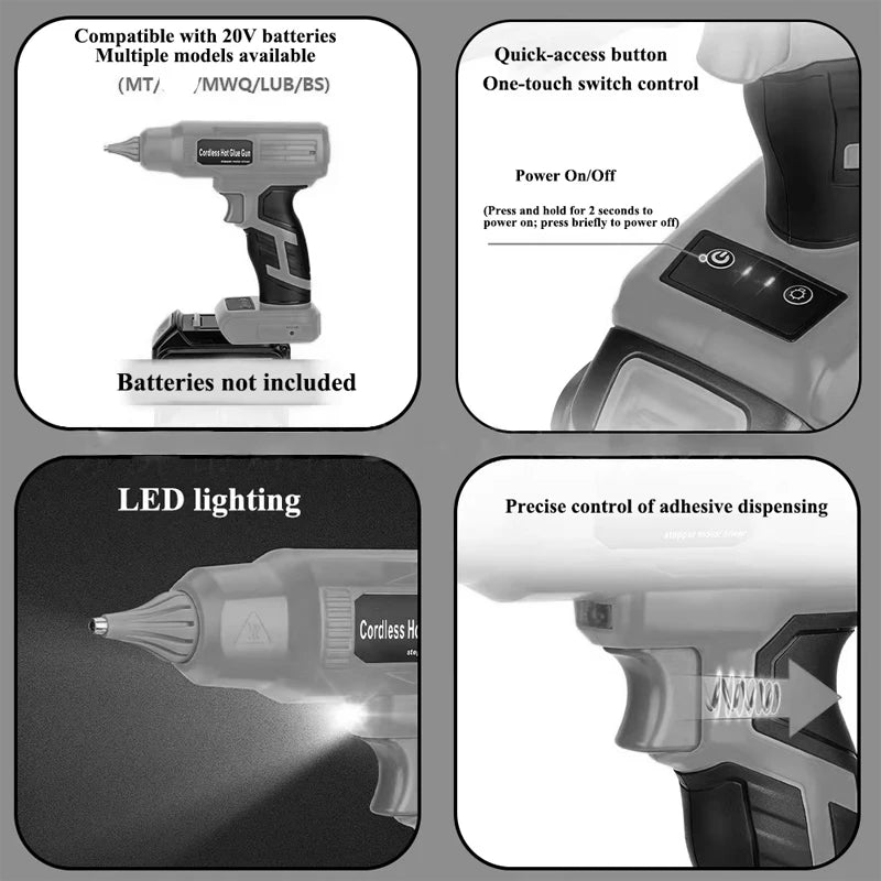 Cordless Hot Glue Gun 18/20V Battery 100W – 11mm DIY Craft Tool Cordless Glue Gun Babs