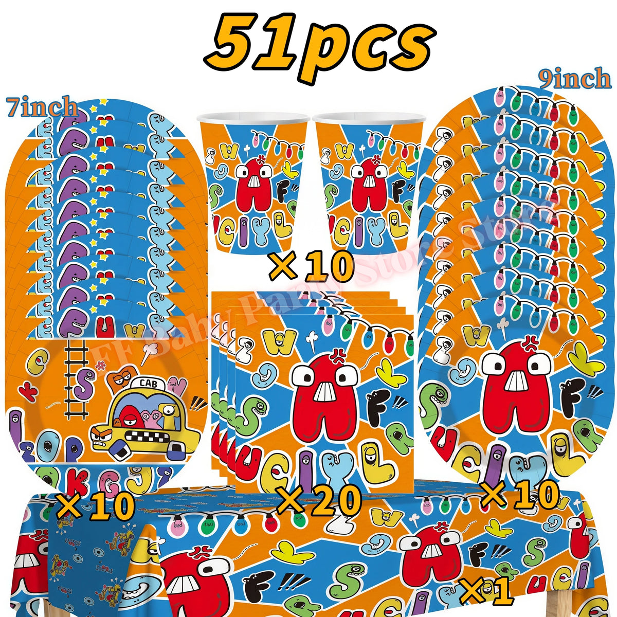 Alphabet Lore Birthday Party Supplies – Balloons & Backdrop Set Party Decoration Set Babs 51pcs 12inch