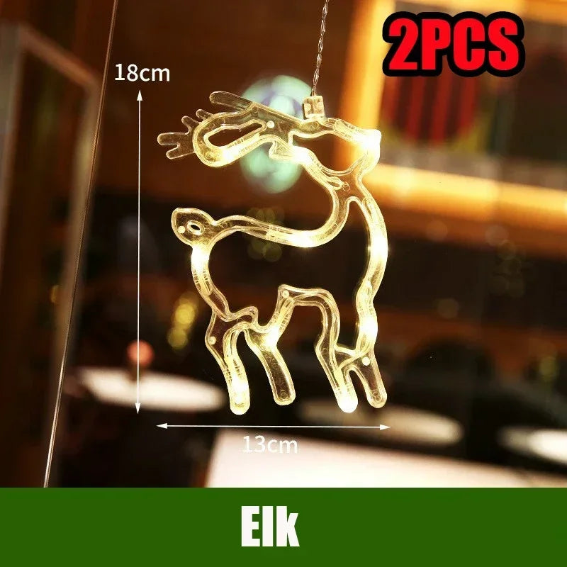 LED Christmas String Lights – Santa Claus Window Suction Cup Christmas String Lights Babs Elk-2pcs