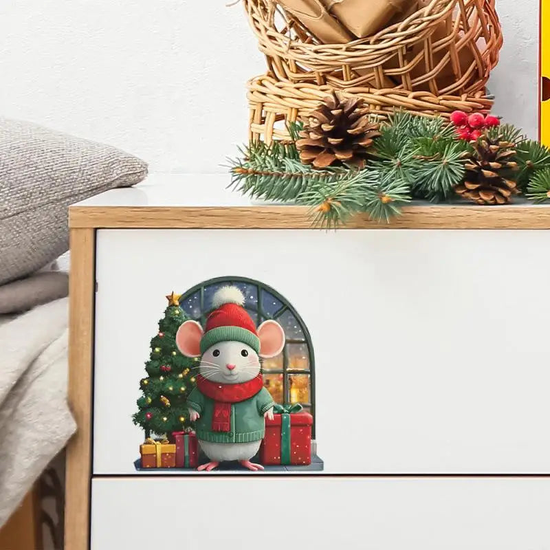 Christmas Mouse Hole Wall Stickers – Cute Xmas Home Decor Christmas Wall Sticker Babs E