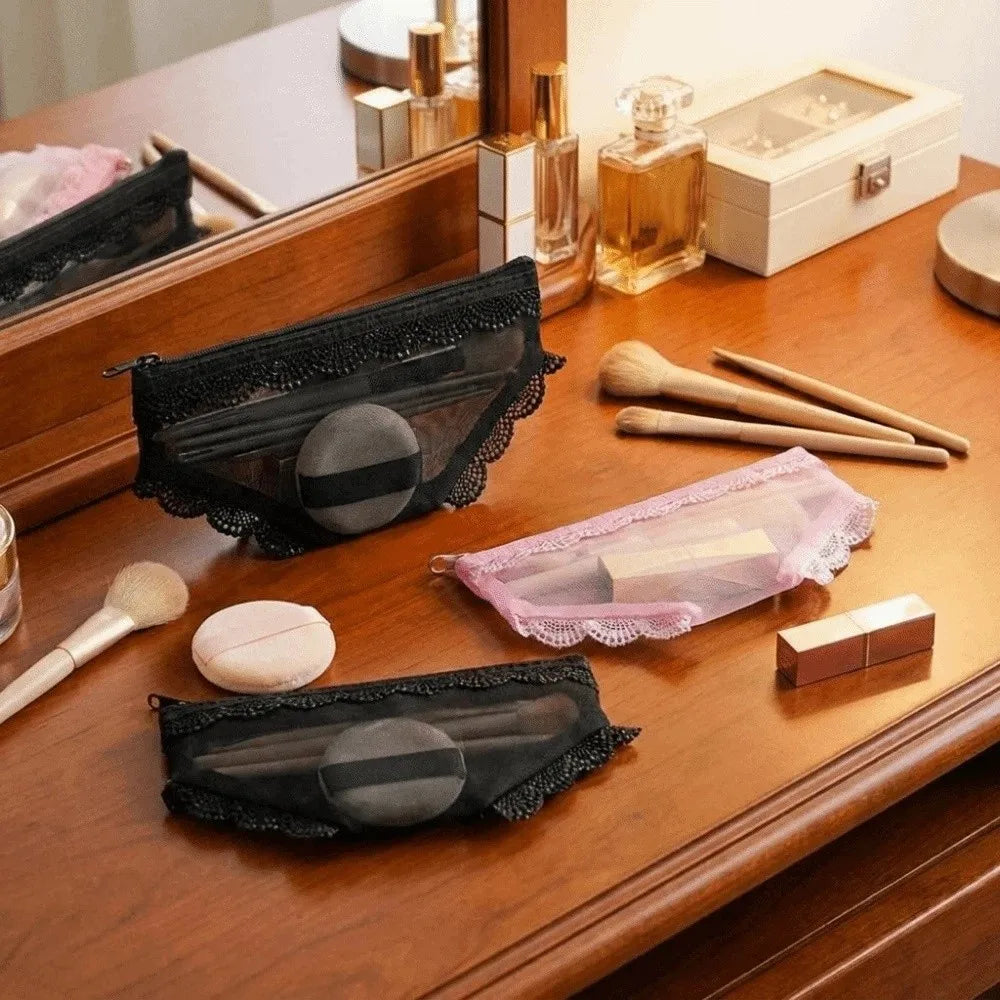Korean Style Briefs Shape Cosmetic Bag – Lace Trim Makeup Pouch Cosmetic Makeup Bag Babs