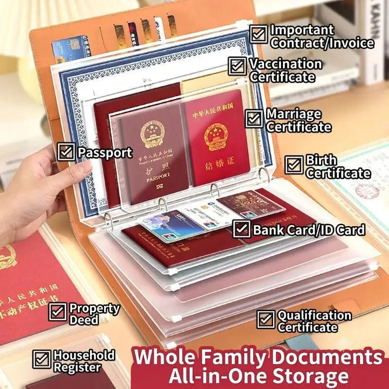PU Leather Document Organizer | Clear Pockets, A4, Travel Document Organizer Babs