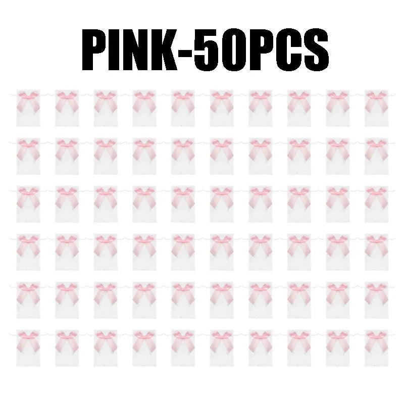 Organza Drawstring Gift Bags with Bow | Mesh Pouches Organza Gift Bags Babs PINK-50PCS 9X12cm