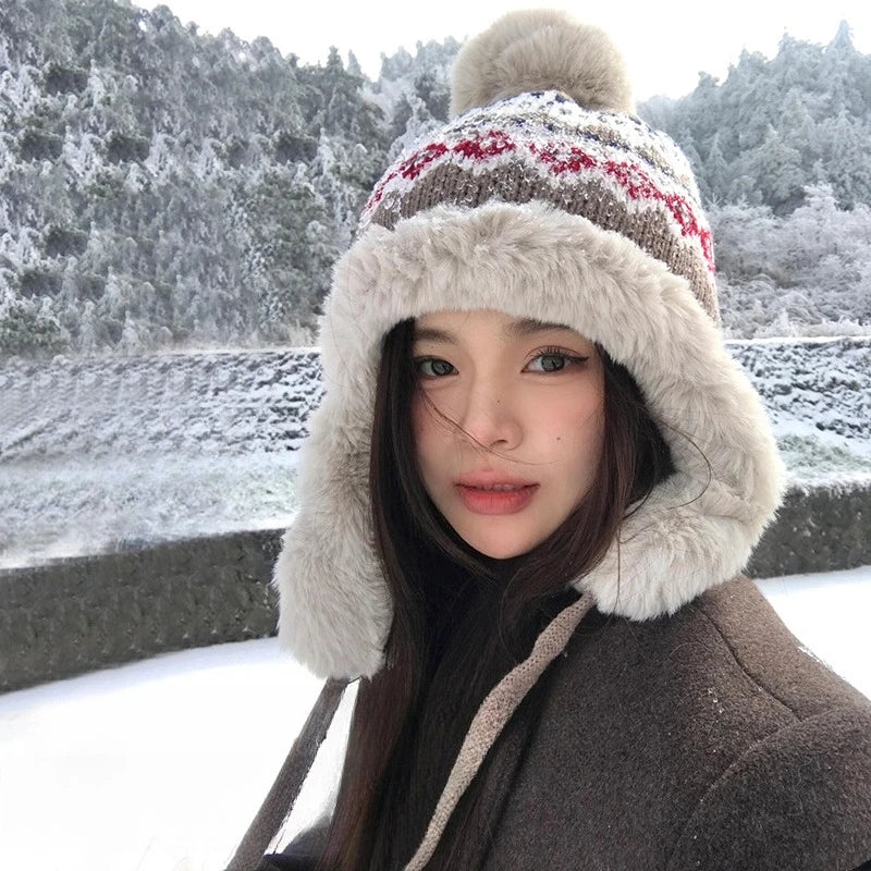 Women's Winter Knit Fleece Beanie with Ear Protection Winter Knit Hat Babs