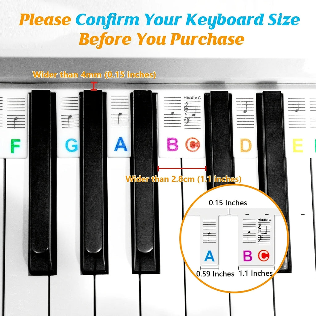 88-Key Silicone Piano Note Label Stickers – Removable & Reusable Piano Key Stickers Babs
