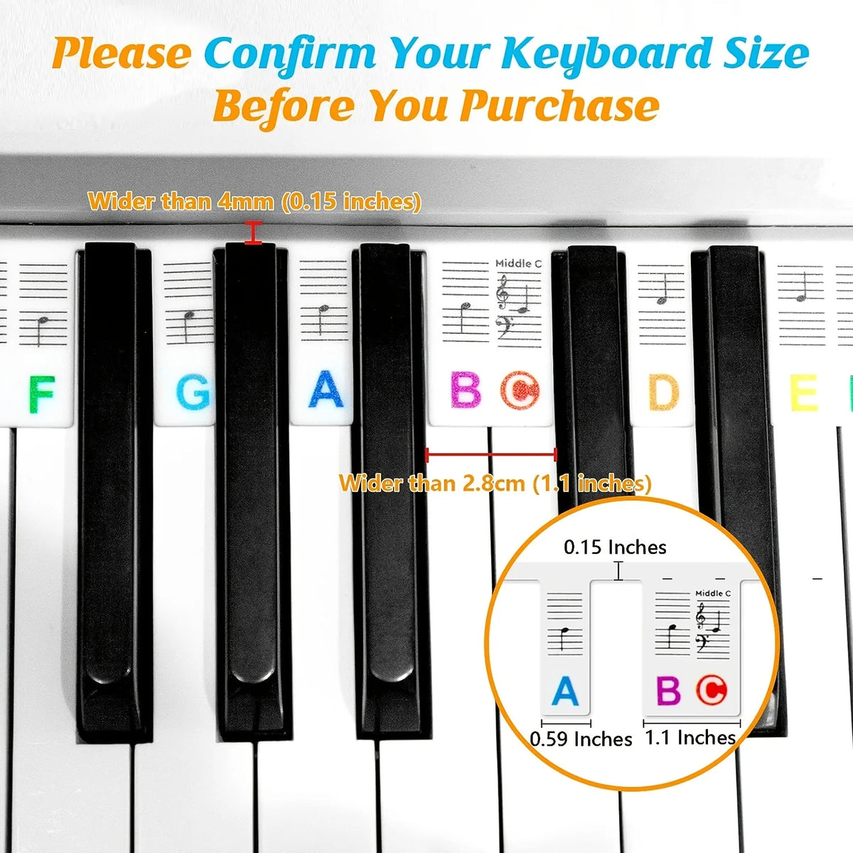 88-Key Silicone Piano Note Label Stickers – Removable & Reusable Piano Key Stickers Babs