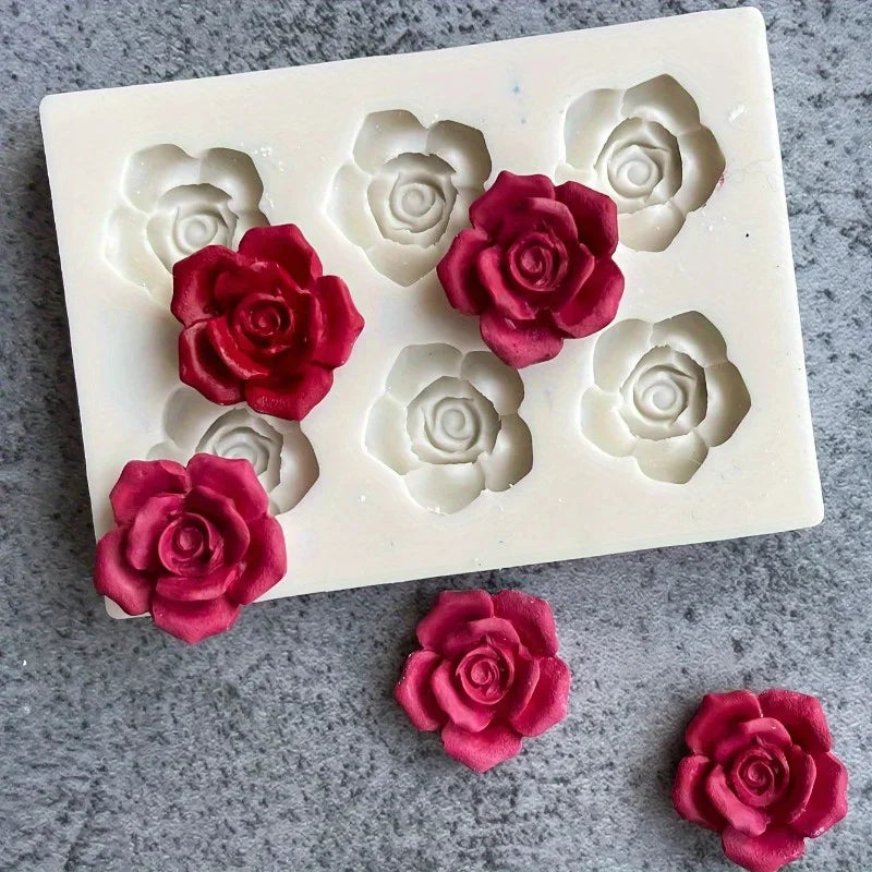 6-Cavity Rose Flower Silicone Mold – Candles & Soap Making Silicone Craft Mold Babs