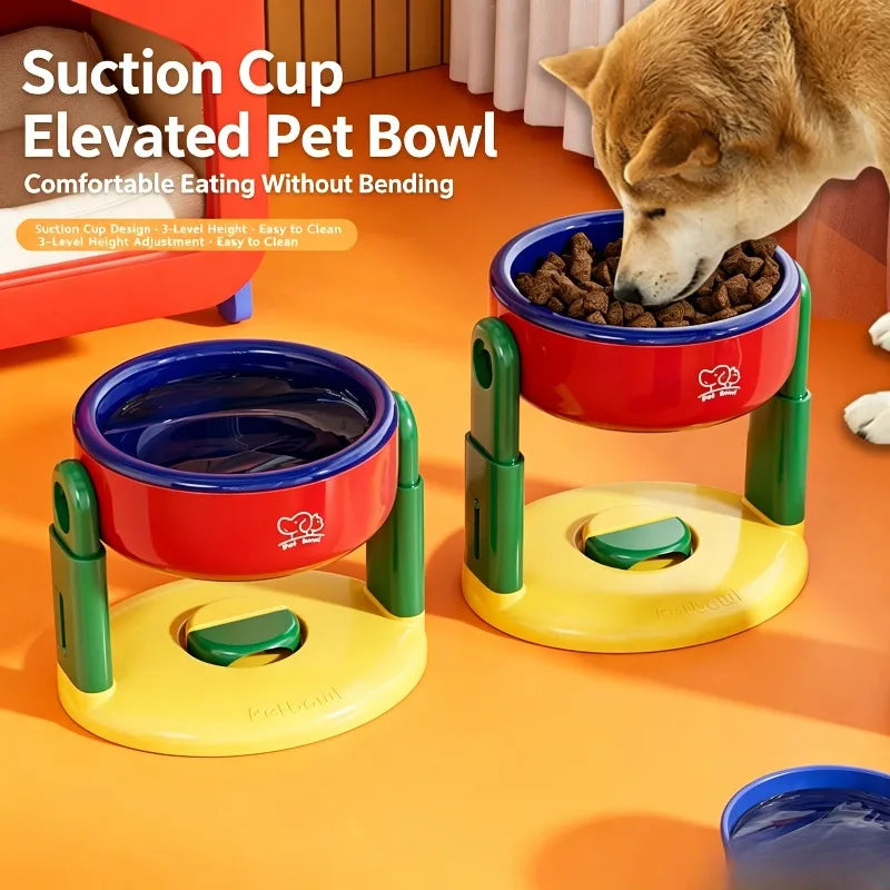 Adjustable Elevated Pet Bowl – Anti-Tip Raised Dog Cat Feeder Elevated Pet Bowl Babs
