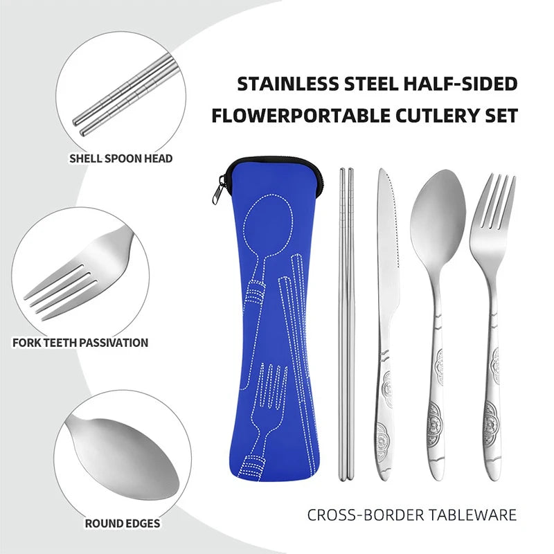 5-Piece Stainless Steel Portable Camping Cutlery Set Camping Cutlery Set Babs