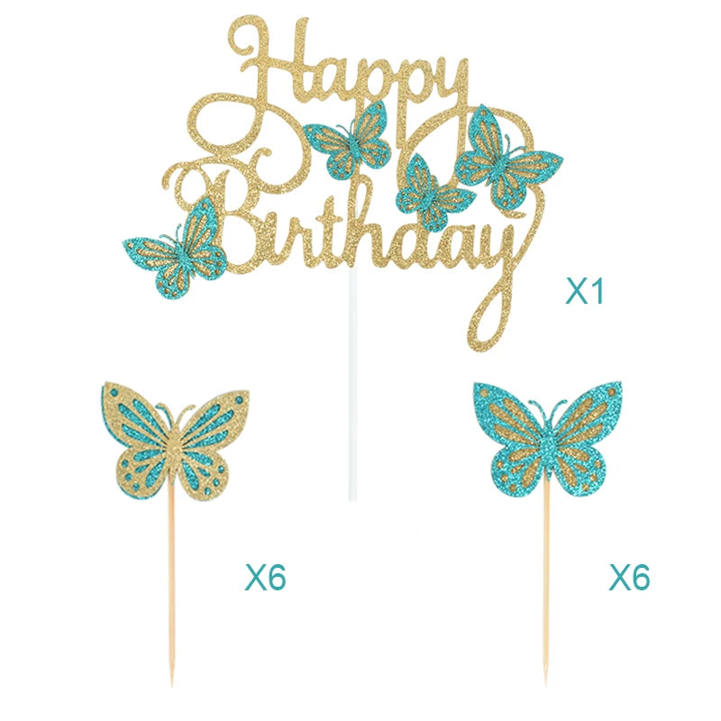13Pcs Pink Butterfly Birthday Cake Topper Set for Girls Birthday Cake Topper Babs 2