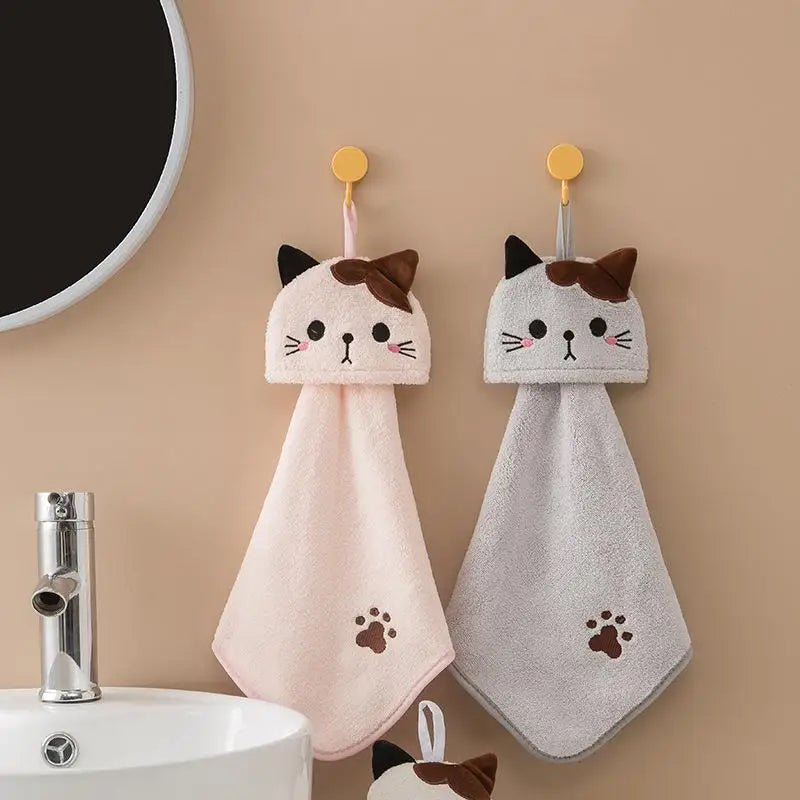 Cute Cat Coral Fleece Hand Towels – Absorbent Dishcloths Kitchen Hand Towel Babs