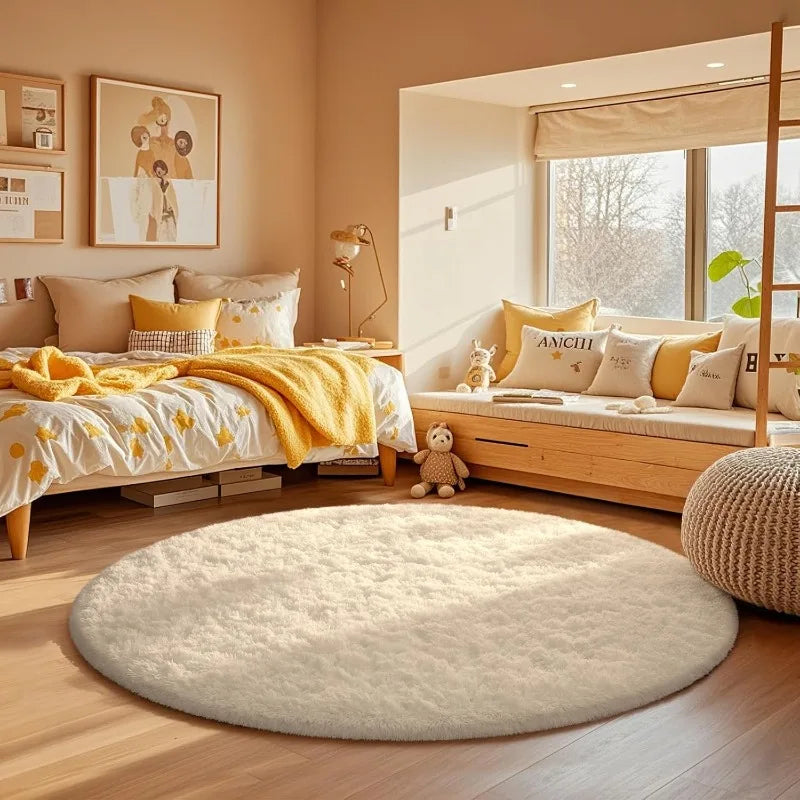 Round Fluffy Shaggy Area Rug – Soft Plush Circle Carpet Shaggy Area Rug Babs