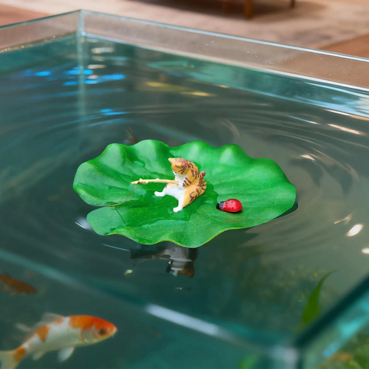 Lily Pad Fishing Cat Floating Aquarium Ornament | Resin Aquarium Ornament Babs