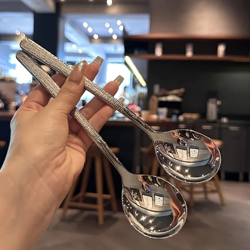 4pcs Hammered Stainless Steel Soup Spoons – Korean Style Soup Spoon Set Babs