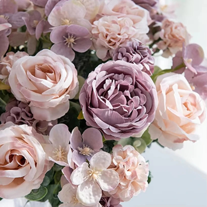 Artificial Silk Peony Rose Hydrangea 7-Fork Floral Stem Artificial Floral Stem Babs