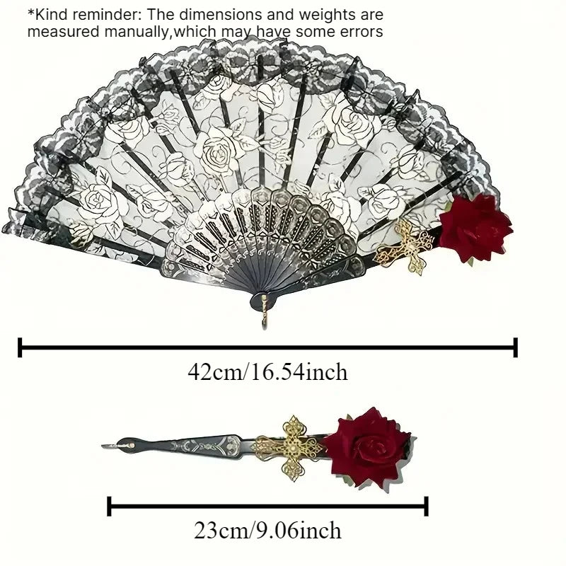 Elegant Vintage Flamenco Rose Lace Folding Fan | Gift Folding Hand Fan Babs