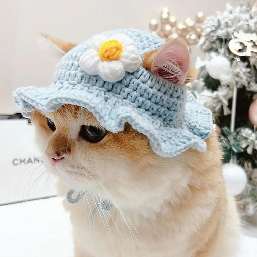 Crochet Frog Hat for Cats & Dogs – Cute Pet Party Photo Prop Pet Costume Hat Babs M-blue flower