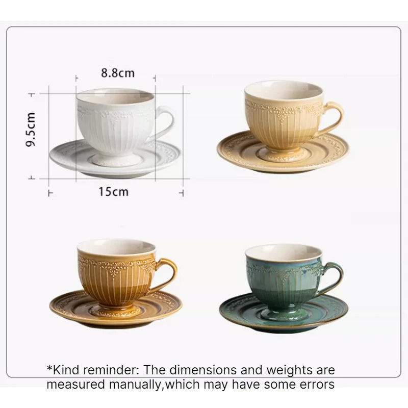Vintage Embossed Ceramic Cup & Saucer Set | Underglaze Porcelain Ceramic Cup & Saucer Babs