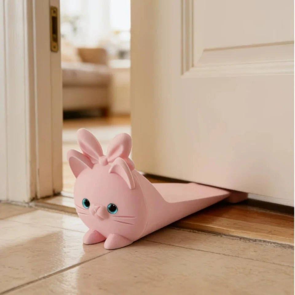 Cute Cat Door Stopper – 3D Printed Non-Slip Door Wedge Decorative Door Stopper Babs Bow Pink