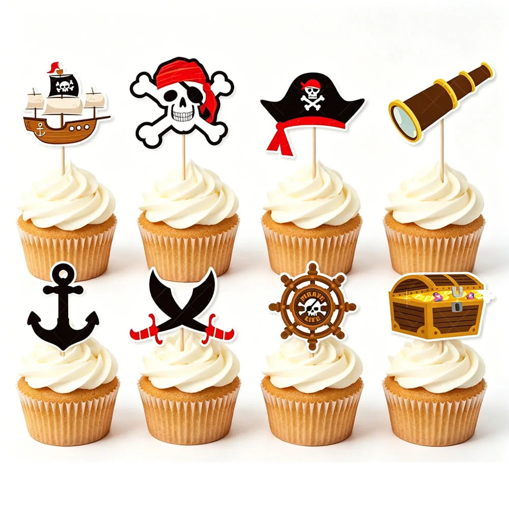 Pirate Birthday Cake Topper Set – Skull, Ship & Treasure Chest Cake Topper Set Babs