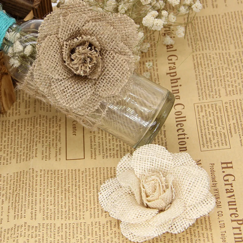 Handmade Jute Burlap Rose Flowers – Rustic Wedding & Home Decor Artificial Flower Decor Babs