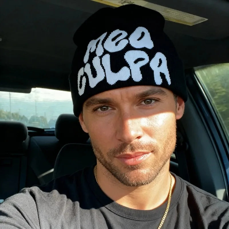 Unisex Y2K 'Mea Culpa' Knitted Beanie Hat – 17 Colors Knitted Beanie Hat Babs