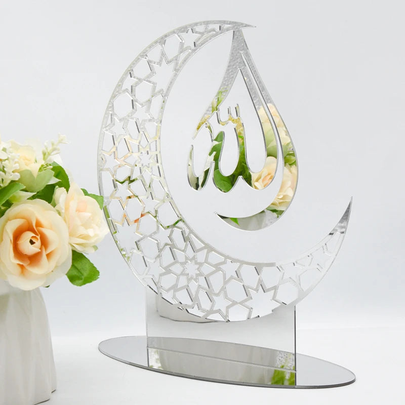 Ramadan Kareem Acrylic Ornament – Eid Mubarak Golden Moon Decor Acrylic Holiday Ornament Babs Silver-G