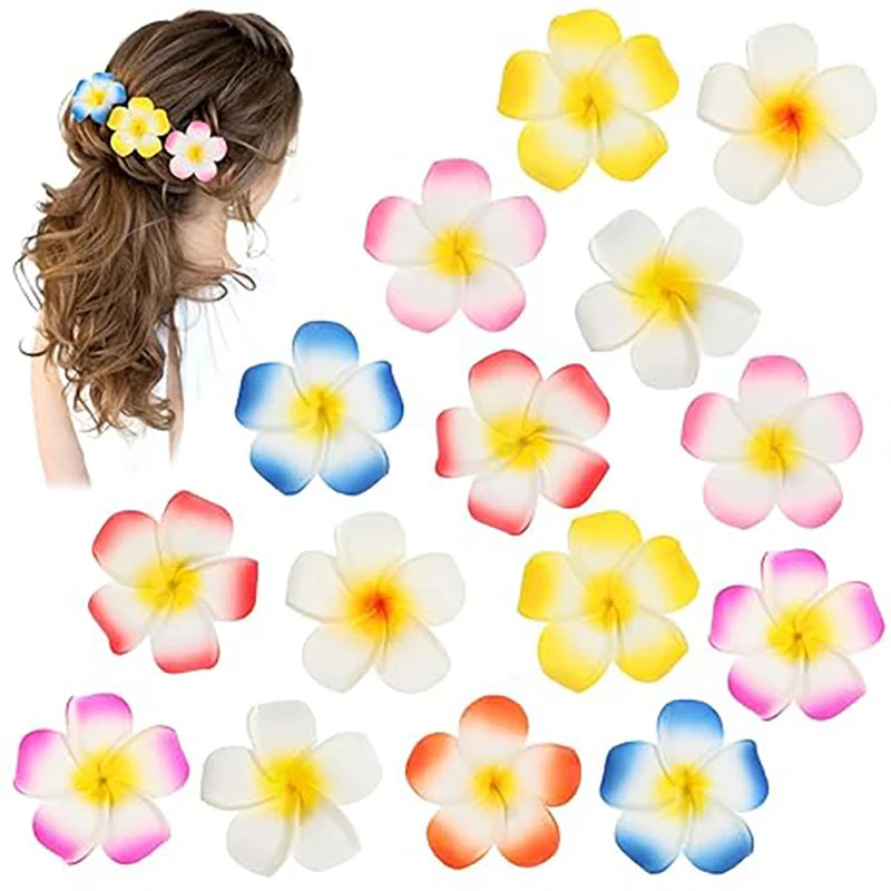 10Pcs Hawaiian Plumeria Foam Flower Hair Clips – Beach Party Flower Hair Clips Babs