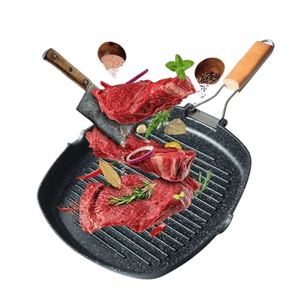 Foldable Portable Grill Pan – Anti-Scald Handle, Double-Sided Steel Foldable Grill Pan Babs