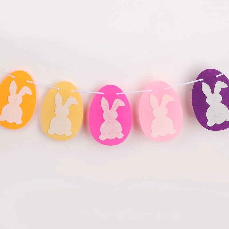 Easter Felt Bunny Garland Banner – Spring Party Wall Decor Holiday Garland Banner Babs