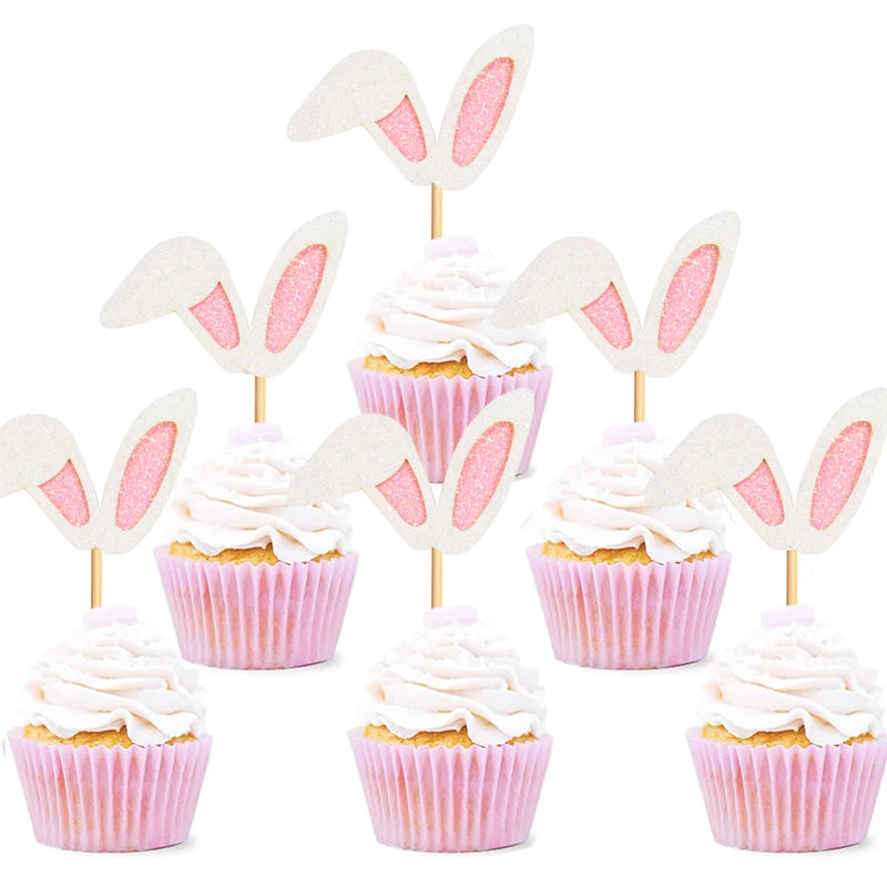 12pcs Easter Bunny Ears Cupcake Toppers & Cake Food Picks Cupcake Toppers Babs