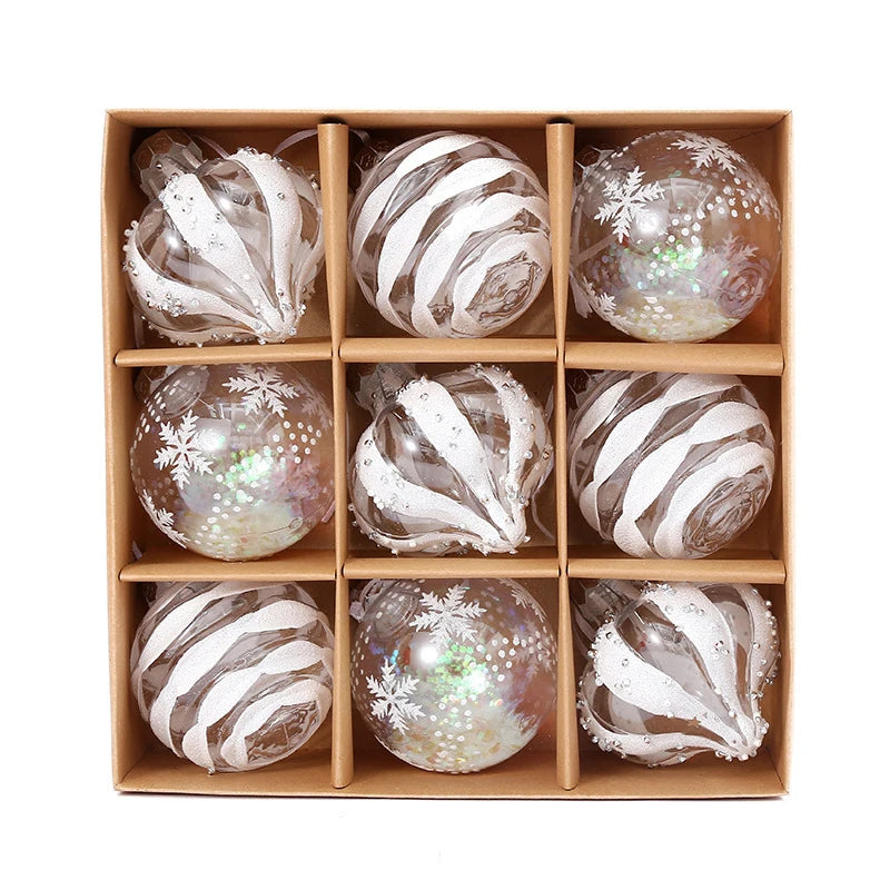 9PCS Christmas Ball Ornaments 8CM – Champagne & White Xmas Decor Christmas Ball Ornaments Babs