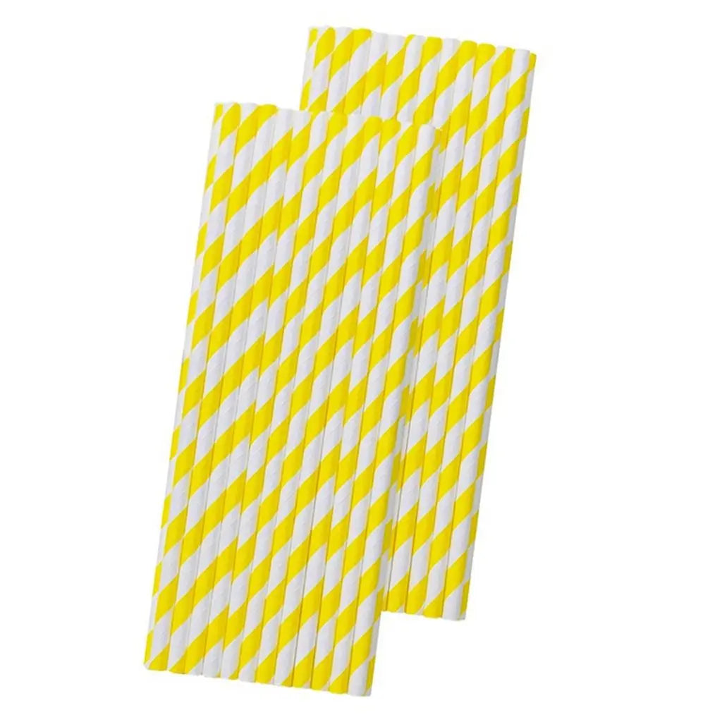 Colorful Stripe Paper Drinking Straws – 25-Pack Party Straws Disposable Paper Straws Babs yellow