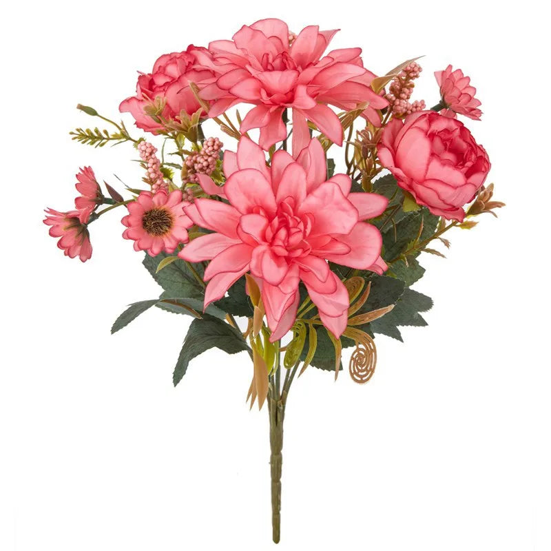 Silk Artificial Dahlia Rose Daisy Bouquet | Home & Wedding Decor Artificial Flower Bouquet Babs