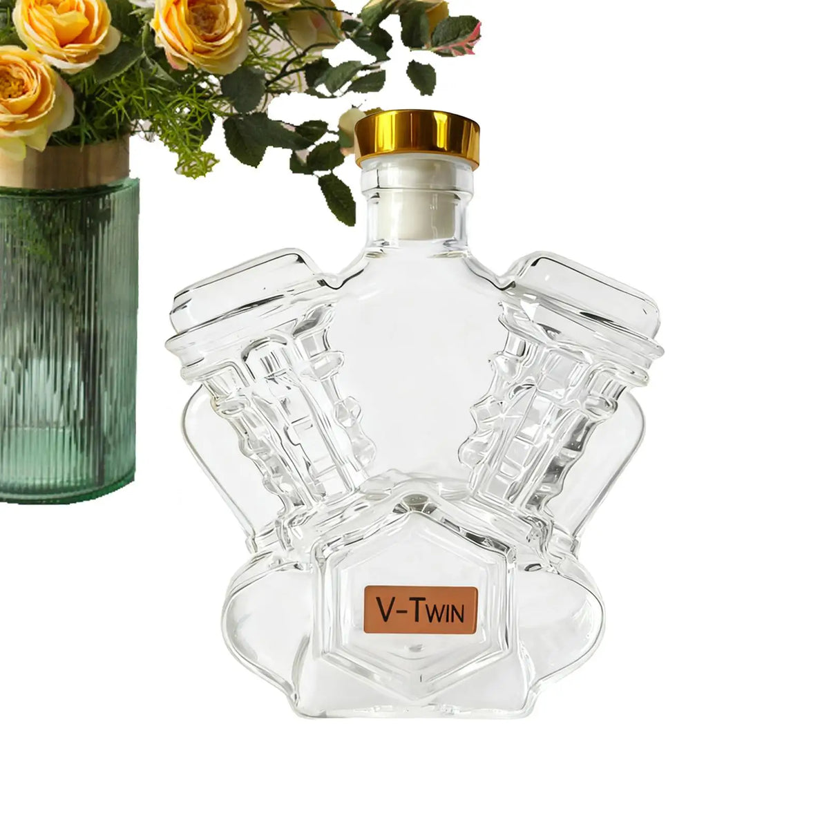 Motorcycle Engine Whiskey Decanter | V-Twin Crystal Glass Whiskey Decanter Babs