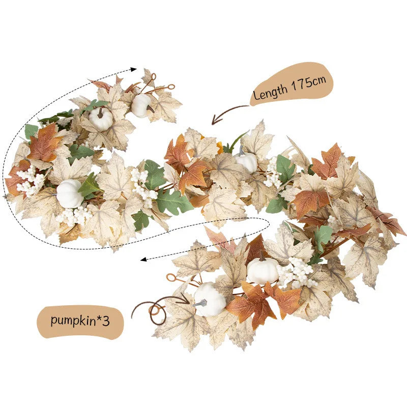 Artificial Maple Leaf Pumpkin Garland – Fall Autumn Decor Artificial Fall Garland Babs