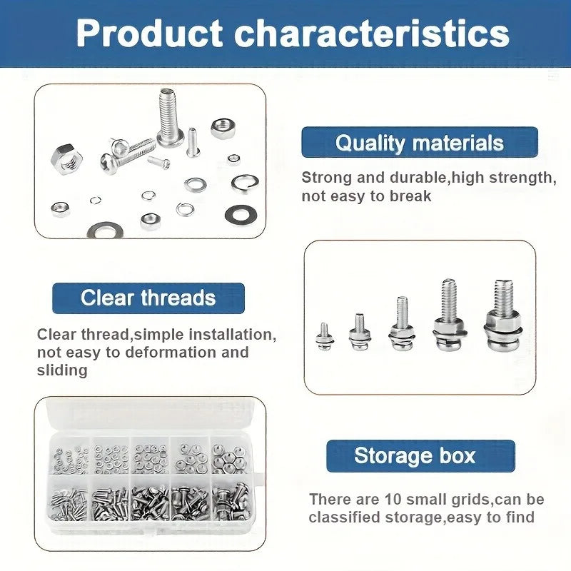 320Pcs Bolt Nut Washer Kit M2-M5 with Storage Box Fastener Assortment Kit Babs