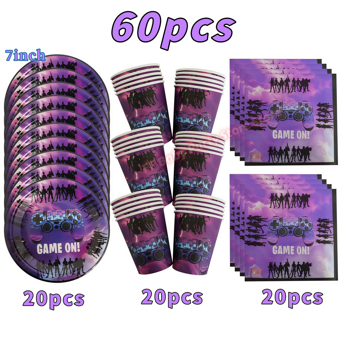 Video Game Birthday Party Supplies – Tableware, Balloons & Decor Party Tableware Set Babs 60pcs