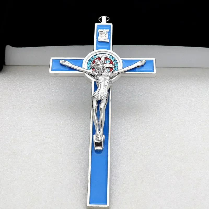 Saint Benedict Crucifix Cross Pendant – Catholic Zinc Alloy Charm Religious Charm Pendant Babs Blue 1pcs