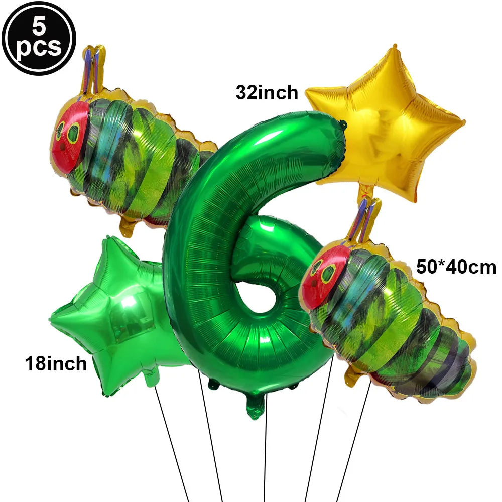 Cartoon Caterpillar Foil Balloon Set – 32" Number Balloons 1–9 Party Foil Balloons Babs Camouflage As pictures show
