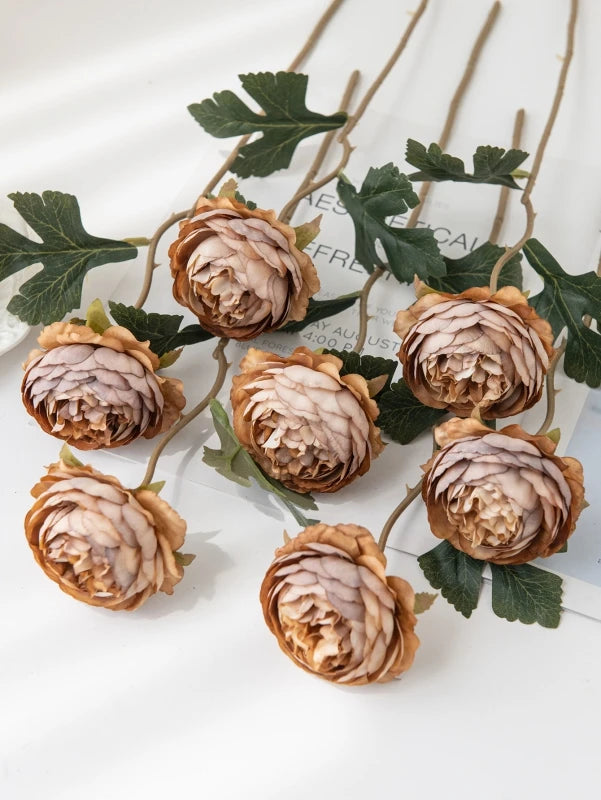 Artificial Lotus Peony Flowers – Wedding & Home Décor Bouquet Artificial Flower Bouquet Babs Dark Khaki 1 pc