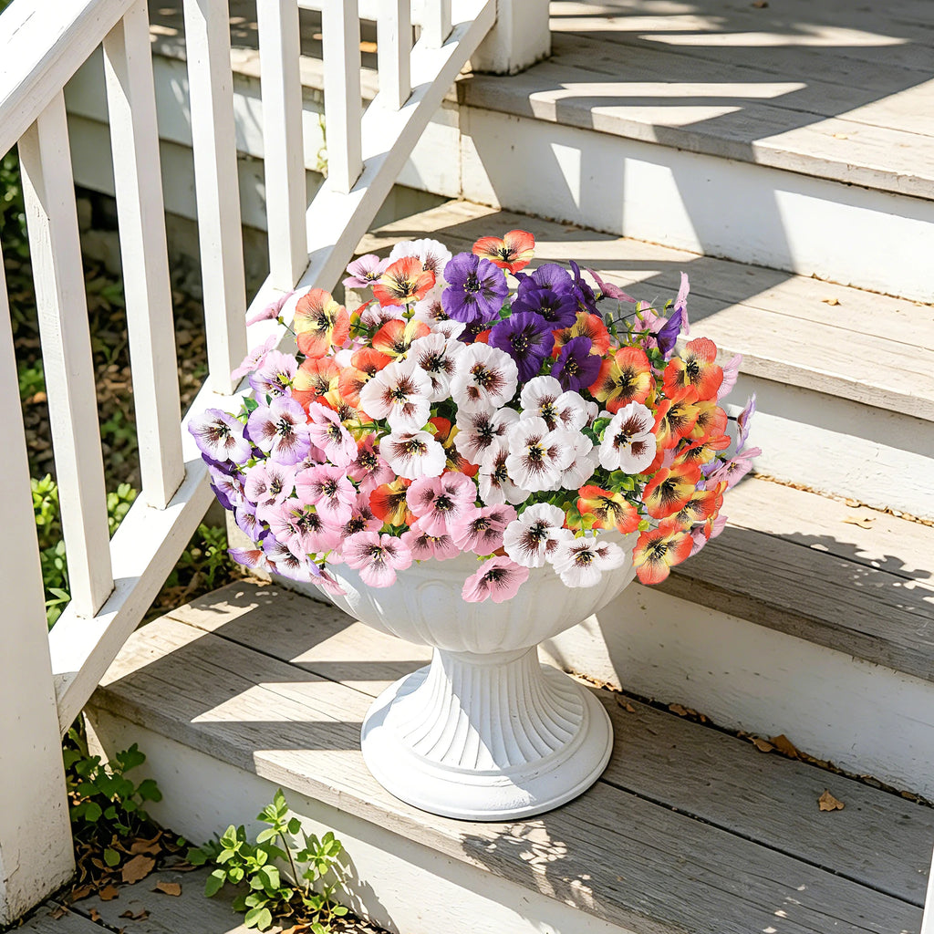 Silk Artificial Pansy Bouquet 35cm | Fake Flowers Home & Wedding Artificial Flower Bouquet Babs